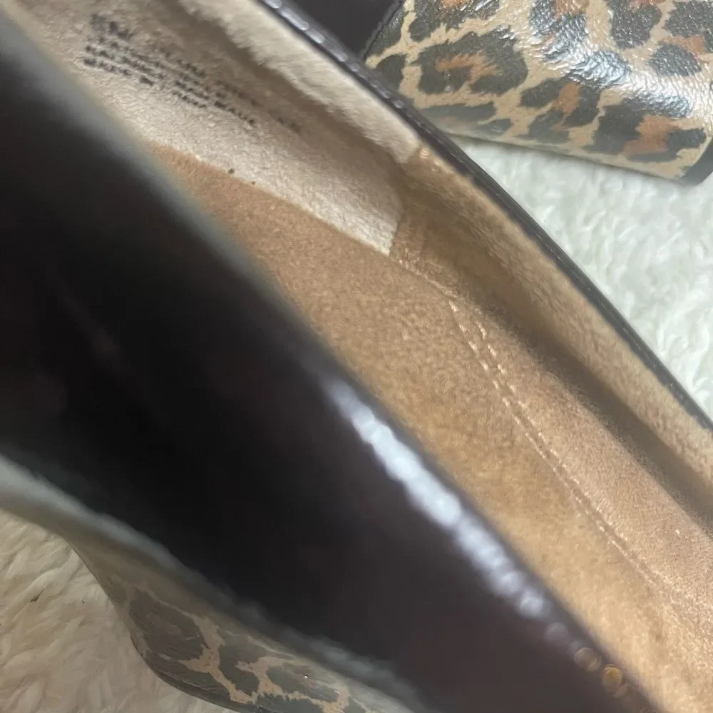 Aerosoles plum tree patent leather dark brown wedge leather print heels SZ8M